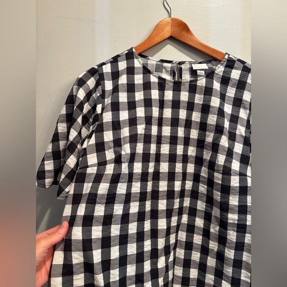 a new day Black and White Plaid Blouse gingham cottage core fall large flutter - Picture 9 of 10